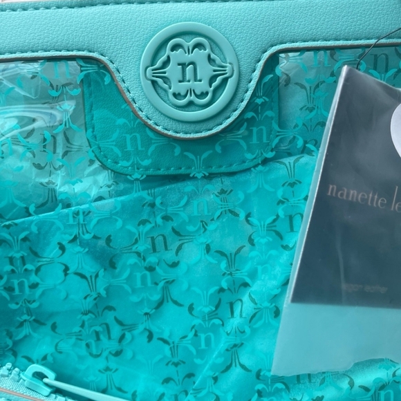 Nanette Lepore NWT Clear Aquatic Blue Logo Maxine Tote bag with Wristlet - Picture 5 of 11